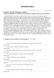 English Worksheet: reported speech- shakira interview