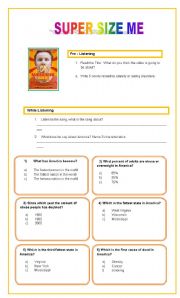 English Worksheet: Listening Comprehension / Super size me film