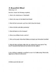 English worksheet: A Beautiful Mind