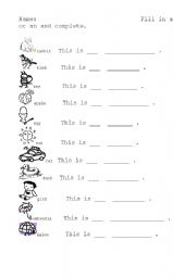 English Worksheet: a or an