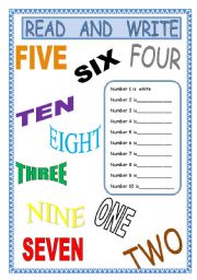 English worksheet: Numbers and colours