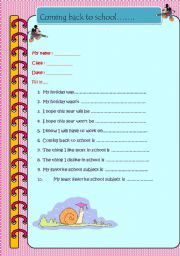 English worksheet: Coming back to school