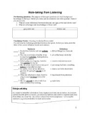 English worksheet: Note-taking (Listening)