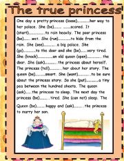 English Worksheet: THE TRUE PRINCESS/PAST TENSE