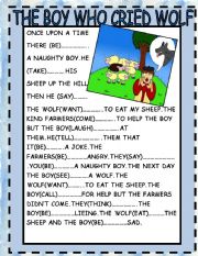 English Worksheet: THE BOY WHO CRIED WOLF