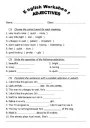 English Worksheet: Adjectives