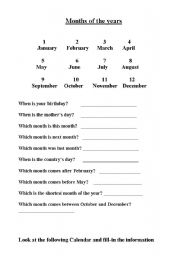 English Worksheet: MONTHS OF THE YEAR