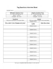 English worksheet: tag question practice 