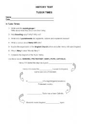 English worksheet: Tudor Times History Test