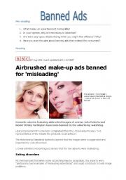 English Worksheet: Airbrushed make-up ads banned for misleading - reading activity 