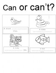 English worksheet: Can or cant