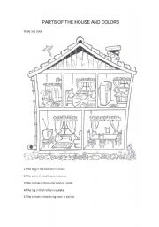 English Worksheet: PARTS OF THE HOUSE AND COLORS