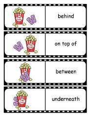 English Worksheet: Where are the Movie Tickets Preposition Dominoes and Memory Cards Part 1 of 4