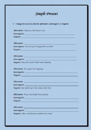 English Worksheet: Simple Present: Affirmative, Interrogative & Negative