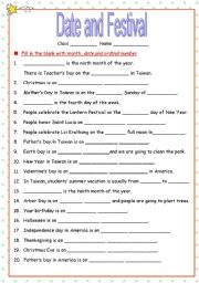 English Worksheet: Date and Festival