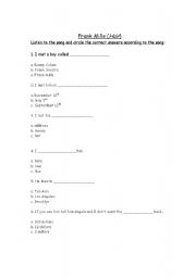 English Worksheet: song Frank Mills (Hair - musical) 