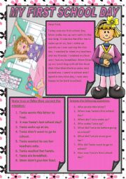 English Worksheet: MY FIRST SCHOOL DAY