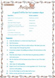 English Worksheet: Triffle Recipe - cherry banana