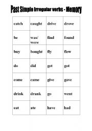English worksheet: Past simple irregular verbs- Memory