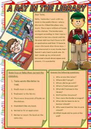 English Worksheet: A DAY IN THE LIBRARY