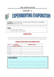 English worksheet: Experimenting evaporation
