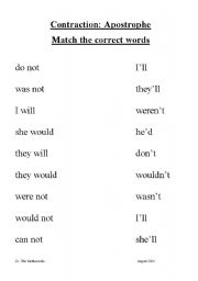 English Worksheet: contractions