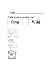 English worksheet: Farm and Wild Animals