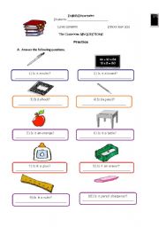 English worksheet: Topic: school Objects, Sts will practice Yes / No questions as well write questions in singular and plural ones. Hope you like it!!!  (Full editable) 