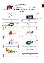 English Worksheet: Demonstratives pronouns: Classroom objects. Hope you like it!!!  (Full editable) 