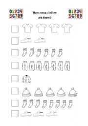 English worksheet: Hoe many clothes are there?