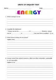 English worksheet: ENERGY TEST