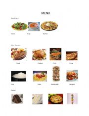 English Worksheet: menu
