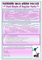 English Worksheet: Past simple of REGULAR verbs - Grammar with Harry POTTER + key (6_pages)