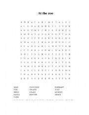 English worksheet: Zoo animals wordsearch