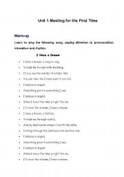 English Worksheet: Oral Communication 1 Meeting for the first time