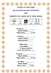 English Worksheet: Song: Mr Sun