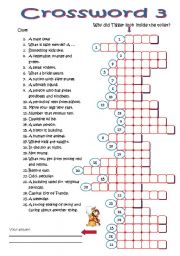 English Worksheet: Crossword 3 (with full key)