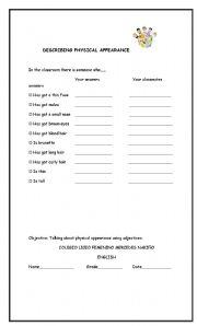 English worksheet: DESCRIBING PHYSICAL APPEARANCE