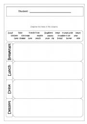 English Worksheet: Food items and meals