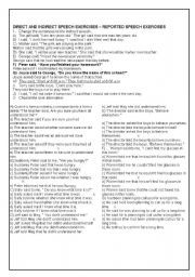 English Worksheet: DIRECT AND INDIRECT SPEECH WRITTEN AND MULTIMPLE CHOICE EXERCISES WITH ANSWERS.