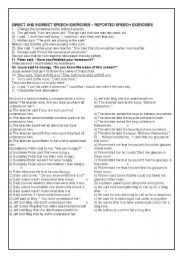 DIRECT AND INDIRECT SPEECH WRITTEN AND MULTIMPLE CHOICE EXERCISES WITH ANSWERS.