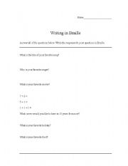 English worksheet: Braille Decoder Questions Worksheet