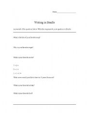 English Worksheet: Braille Decoder Questions Worksheet
