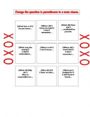 English Worksheet: NOUN CLAUSE TIC TAC TOE