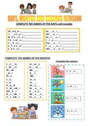 English Worksheet: DAYS, MONTHS AND SEASONS REVISION