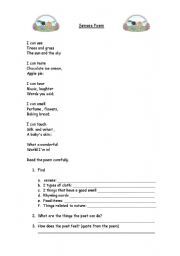 English Worksheet: poem: Senses 