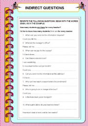 English Worksheet: INDIRECT QUESTIONS FORMAL LANGUAGE FOR LETTERS