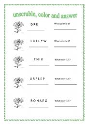 English Worksheet: Color the flowers