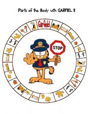 English Worksheet: Parts of the body with Garfield- Spin game II-Spelling