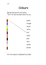 English Worksheet: matching colours and their names